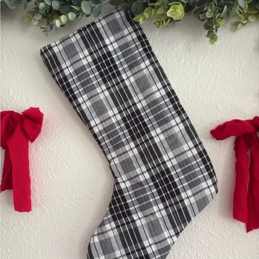 Plaid Christmas Stocking with White Star